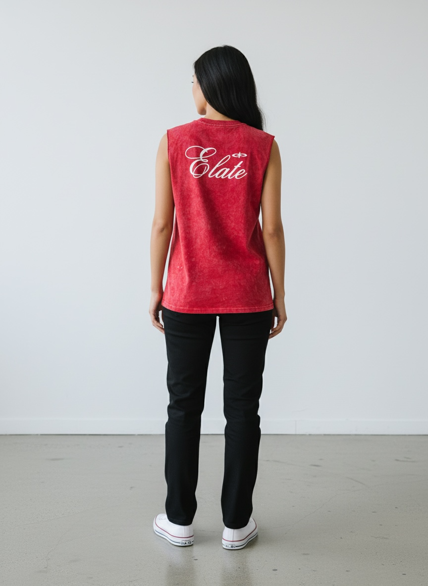 ELATE Signature Acid-wash Tanks| RED| 240GSM French Terry Cotton