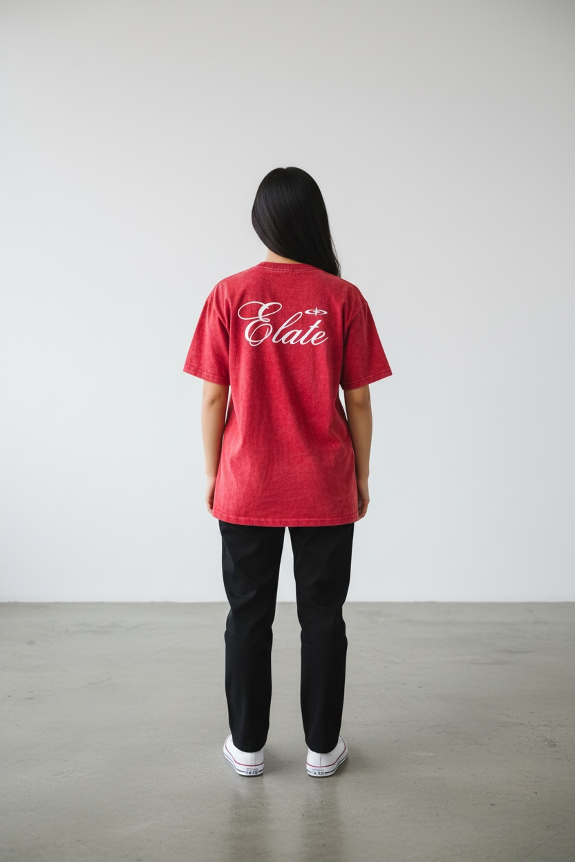 ELATE Signature Acid-wash oversized Tee | RED | 240GSM French Terry Cotton
