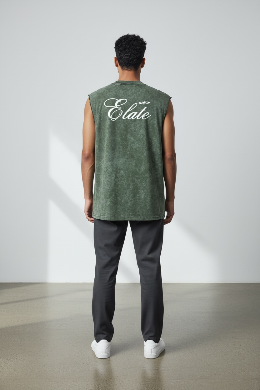 ELATE Signature Acid-wash Tanks| BOTTLE GREEN| 240GSM French Terry Cotton