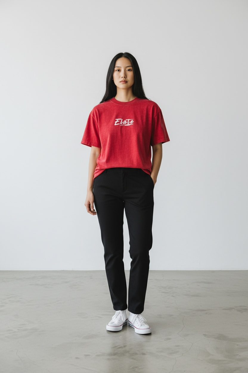 ELATE Signature Acid-wash oversized Tee | RED | 240GSM French Terry Cotton