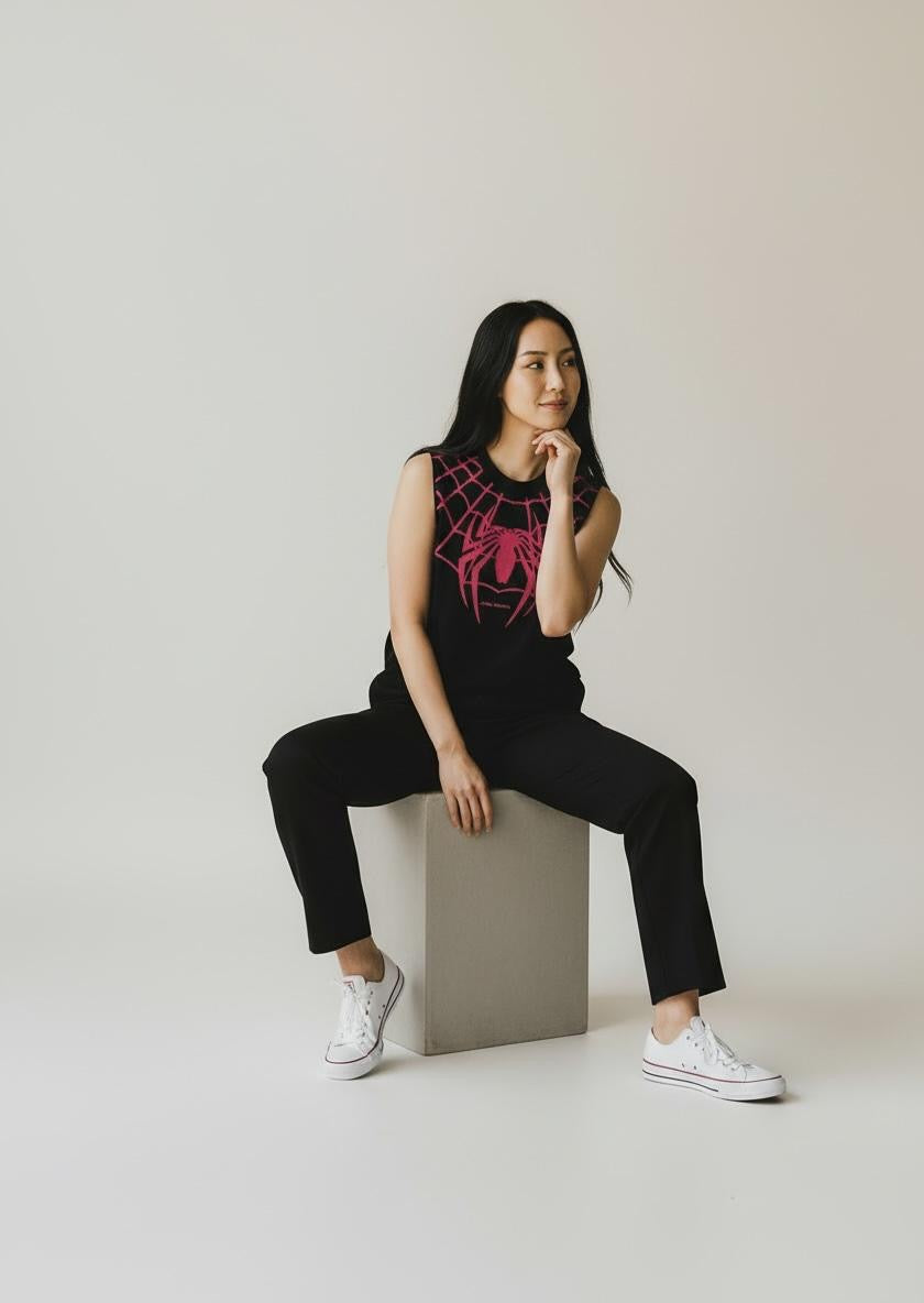 ELATE SIGNATURE | SPIDER MAN TANKS|BLACK| 240GSM French Terry Cotton