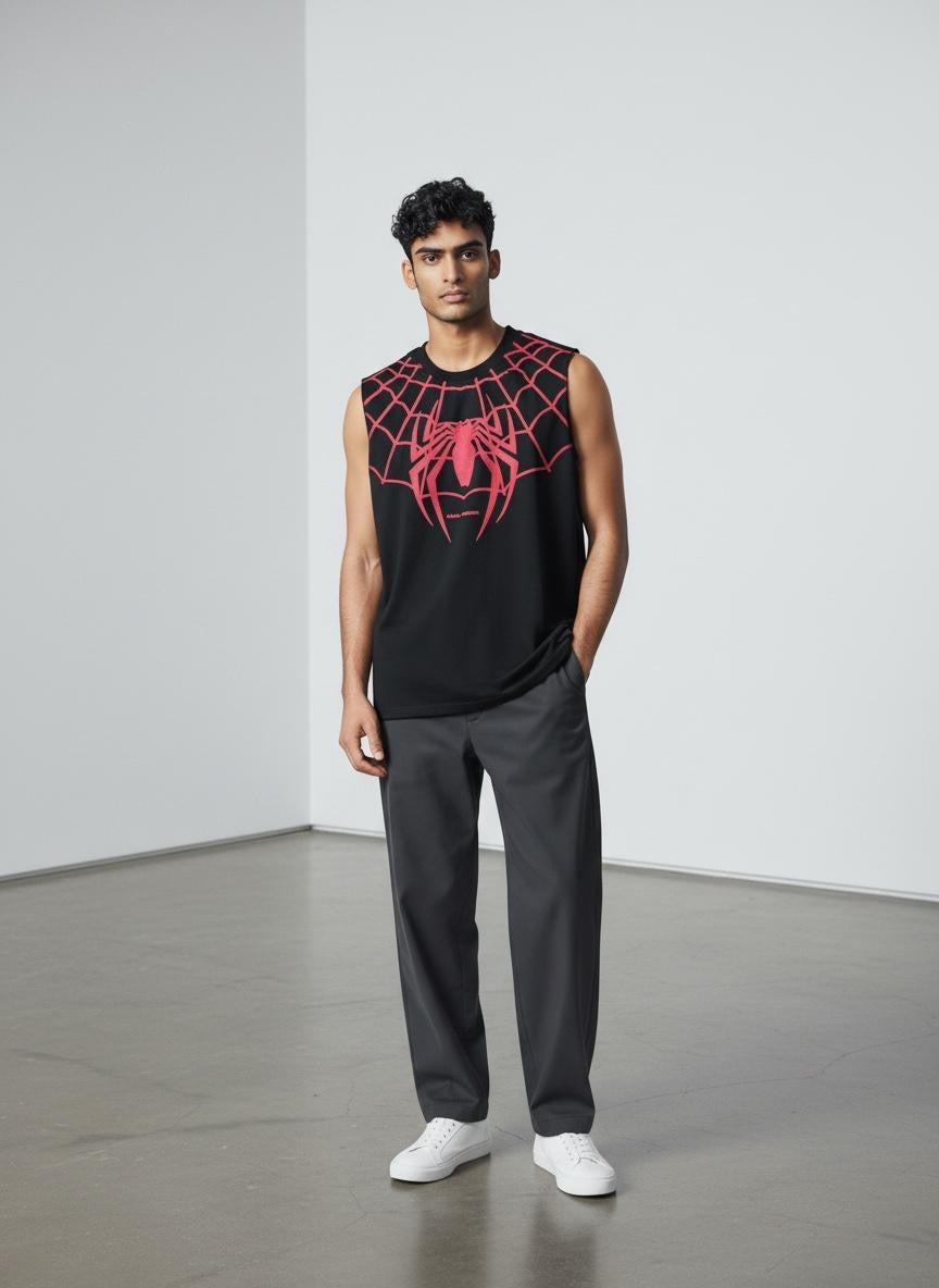 ELATE SIGNATURE | SPIDER MAN TANKS|BLACK| 240GSM French Terry Cotton