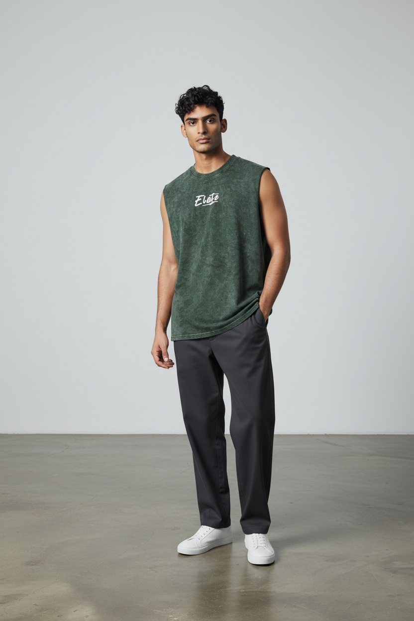 ELATE Signature Acid-wash Tanks| BOTTLE GREEN| 240GSM French Terry Cotton
