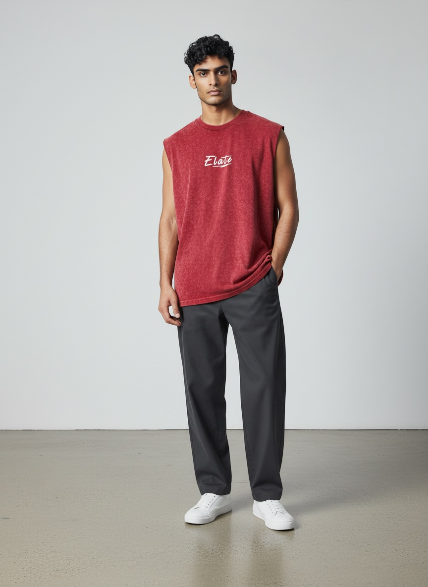 ELATE Signature Acid-wash Tanks| RED| 240GSM French Terry Cotton