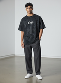 ELATE Signature Acid-wash oversized tee| BLACK | 240GSM French Terry Cotton.