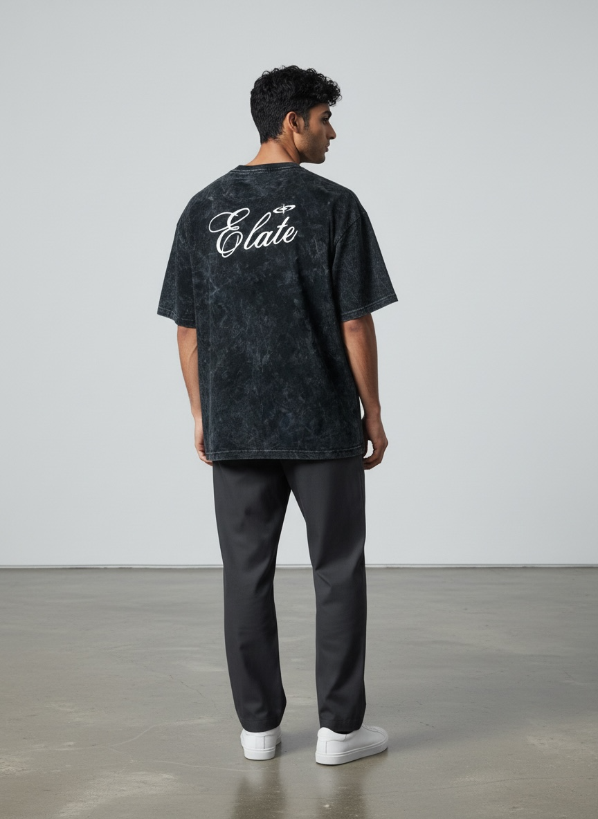 ELATE Signature Acid-wash oversized tee| BLACK | 240GSM French Terry Cotton.