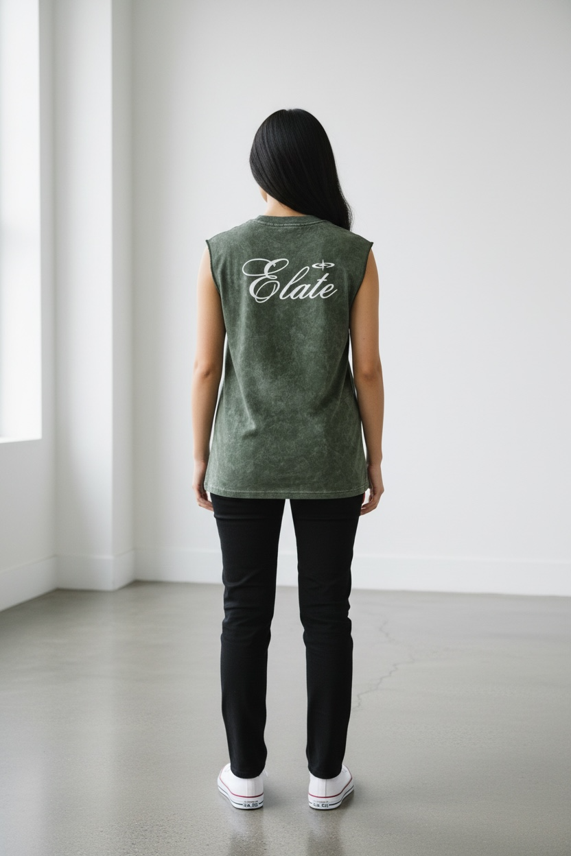 ELATE Signature Acid-wash Tanks| BOTTLE GREEN| 240GSM French Terry Cotton