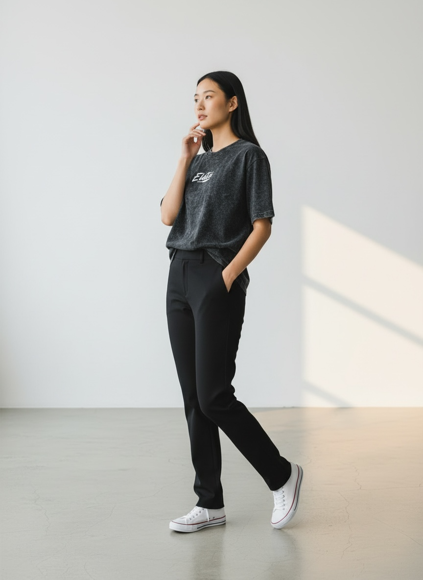 ELATE Signature Acid-wash oversized tee| BLACK | 240GSM French Terry Cotton.