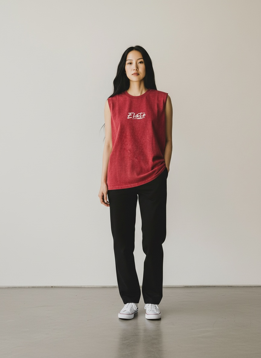 ELATE Signature Acid-wash Tanks| RED| 240GSM French Terry Cotton