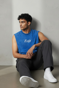 ELATE signature Acid-Wash oversized sleeveless tank- ROYAL BLUE| 240 GSM French Terry Cotton