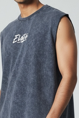 ELATE Signature Acid-Wash Sleeveless Tank –DARK GREY| 240 GSM French Terry Cotton
