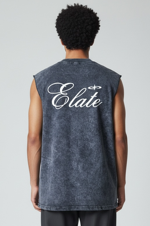 ELATE Signature Acid-Wash Sleeveless Tank –DARK GREY| 240 GSM French Terry Cotton