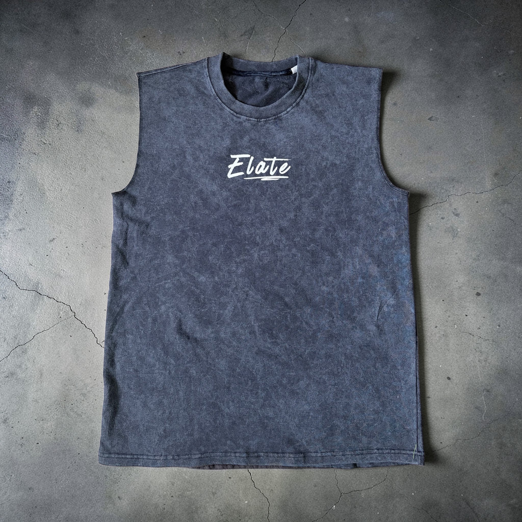 ELATE Signature Acid-Wash Sleeveless Tank –DARK GREY| 240 GSM French Terry Cotton
