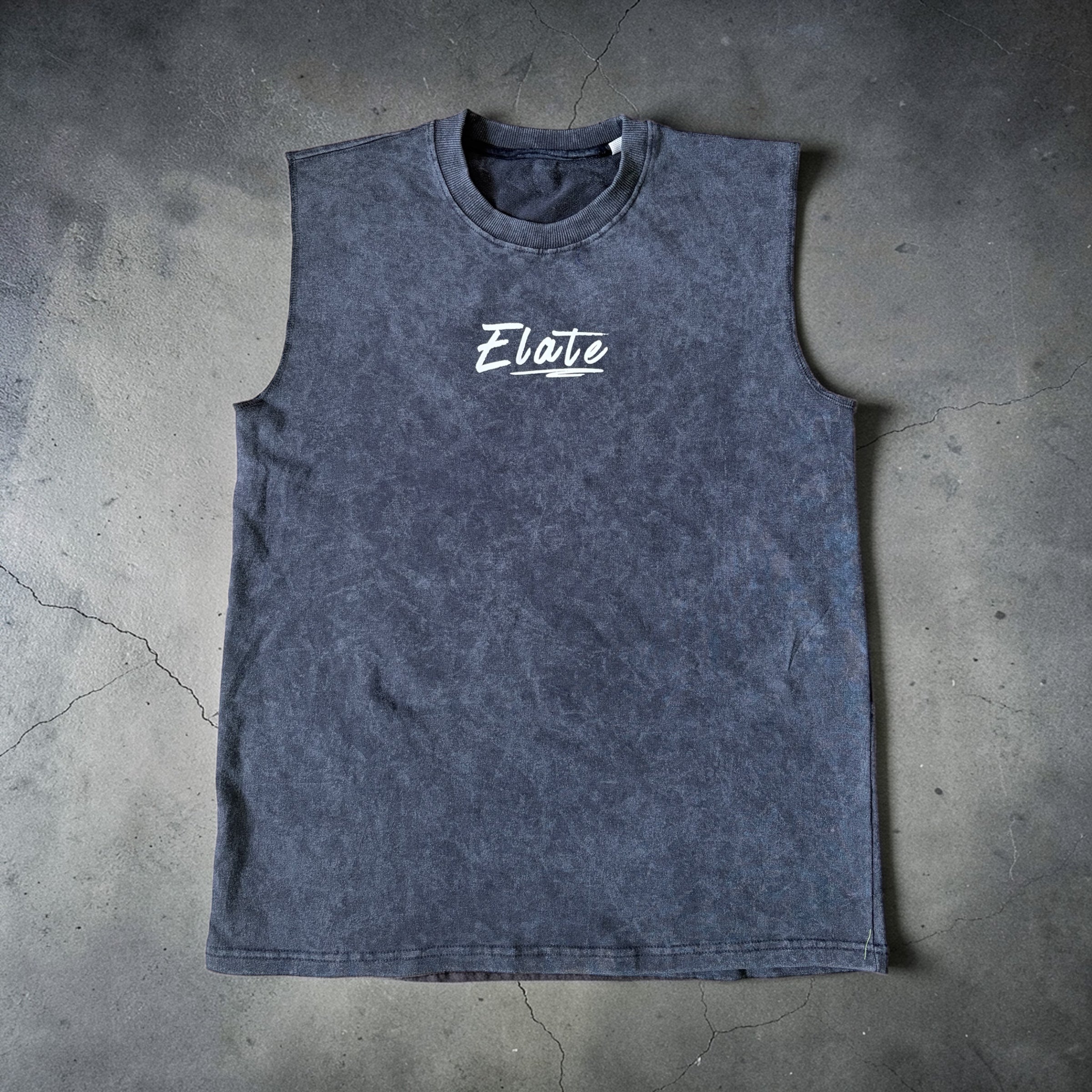 ELATE Signature Acid-Wash Sleeveless Tank –DARK GREY| 240 GSM French Terry Cotton