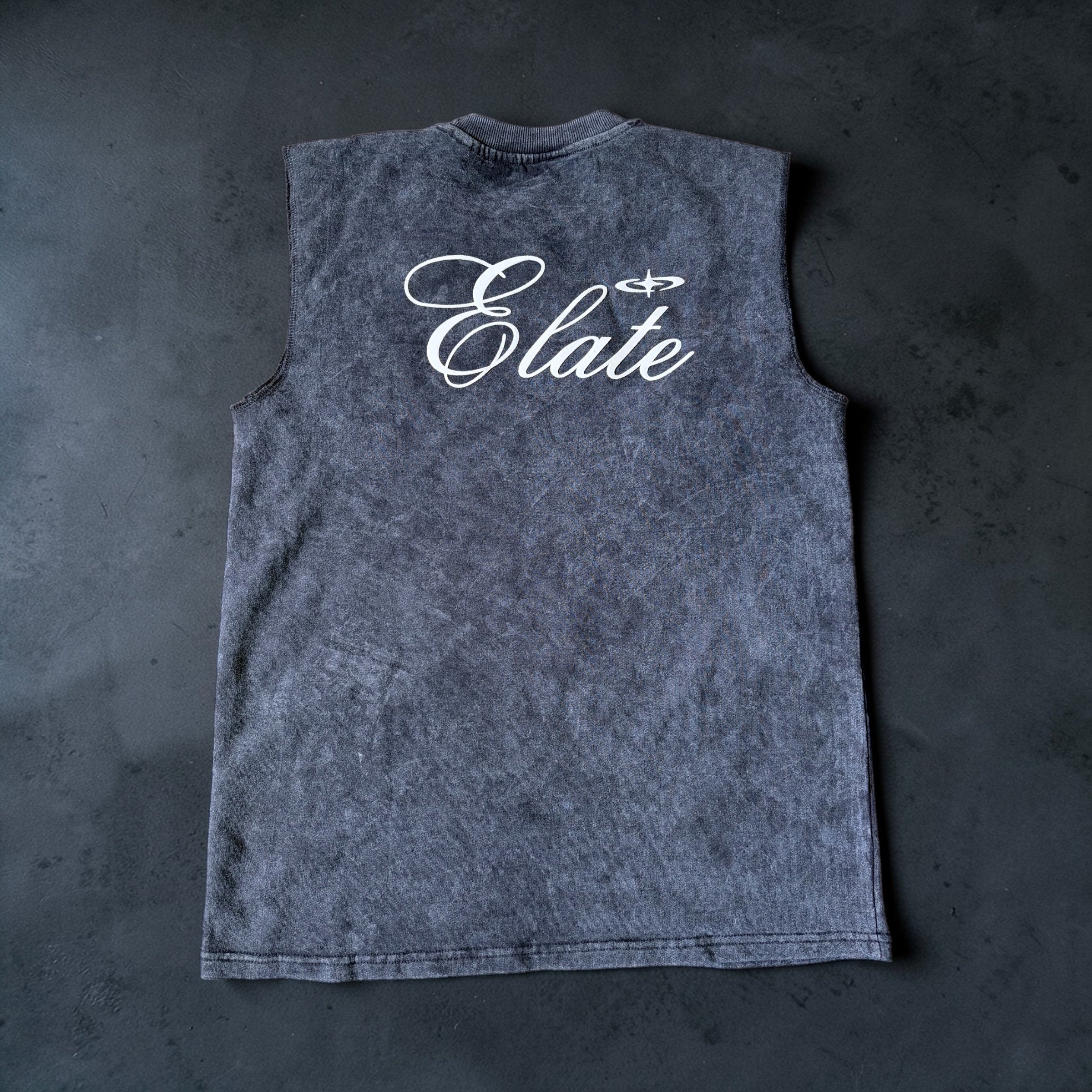 ELATE Signature Acid-Wash Sleeveless Tank –DARK GREY| 240 GSM French Terry Cotton