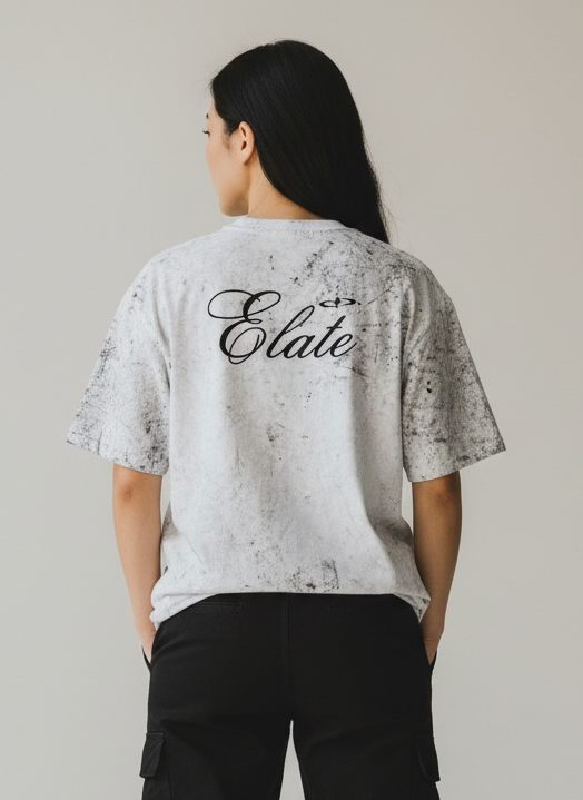 ELATE signature Acid-Wash oversized Tee- WHITE| 240GSM French Terry Cotton