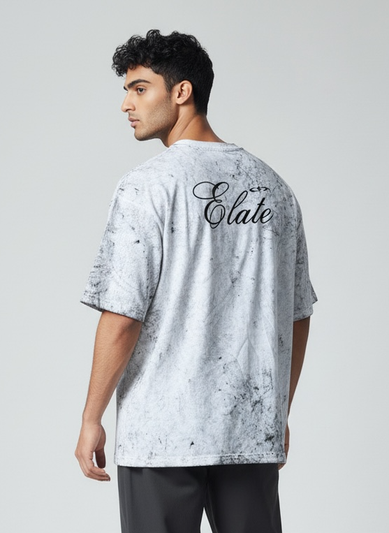 ELATE signature Acid-Wash oversized Tee- WHITE| 240GSM French Terry Cotton
