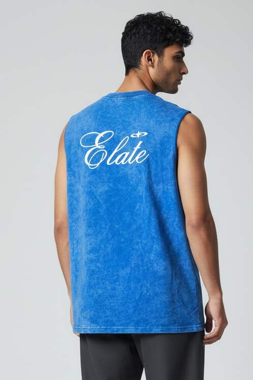 ELATE signature Acid-Wash oversized sleeveless tank- ROYAL BLUE| 240 GSM French Terry Cotton