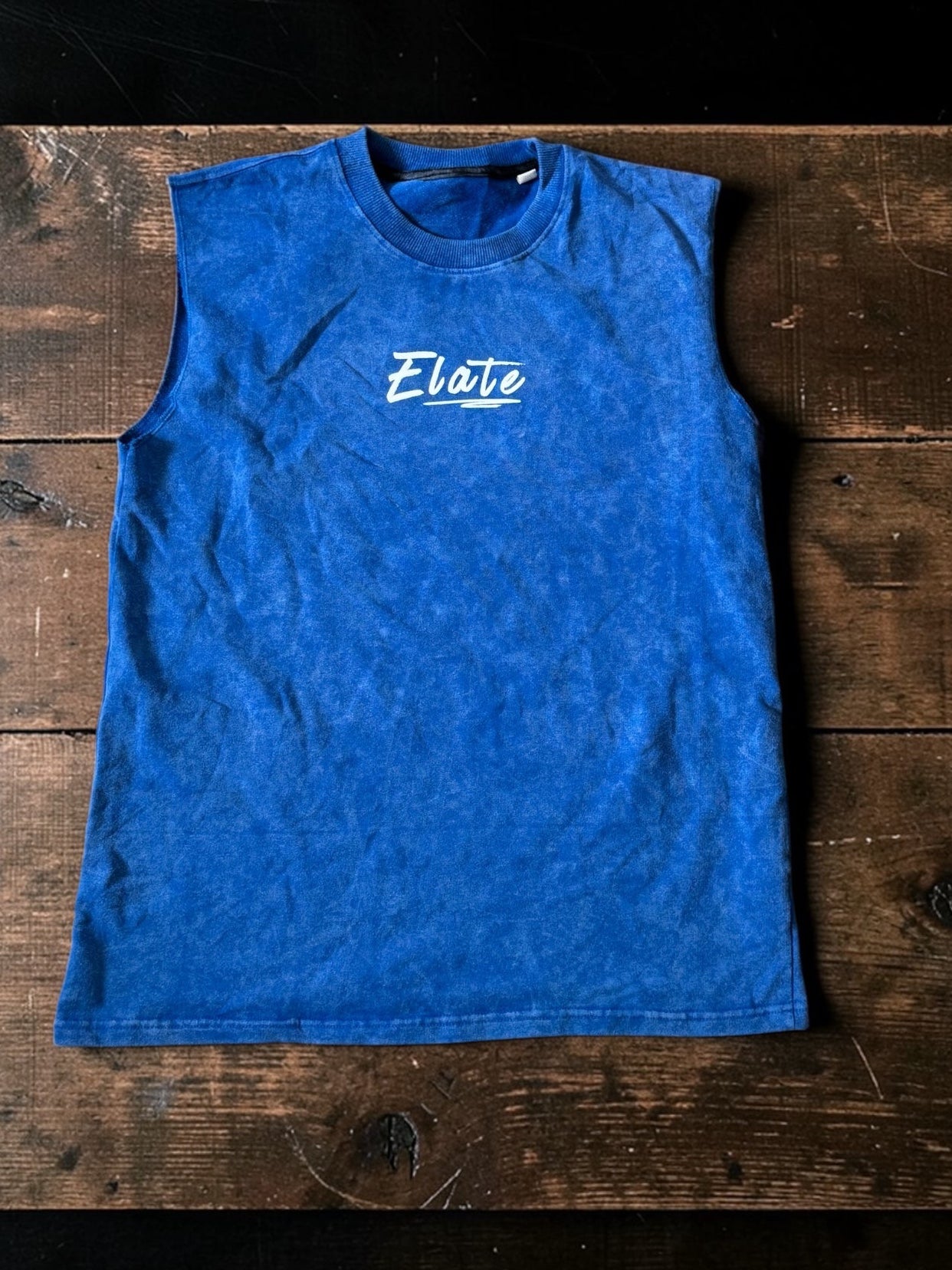 ELATE signature Acid-Wash oversized sleeveless tank- ROYAL BLUE| 240 GSM French Terry Cotton
