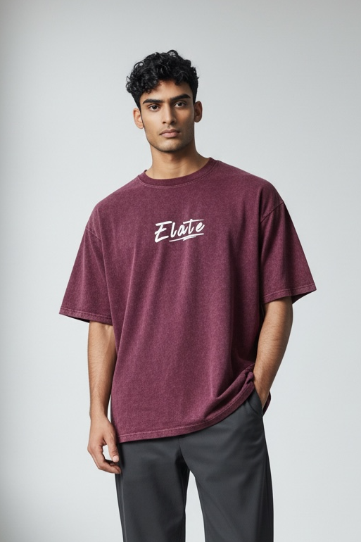 ELATE signature Acid washed tees| MAROON |240GSM French Terry Cotton