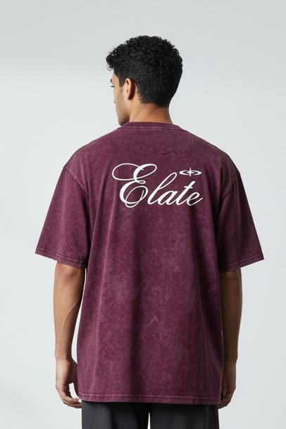 ELATE signature Acid washed tees| MAROON |240GSM French Terry Cotton