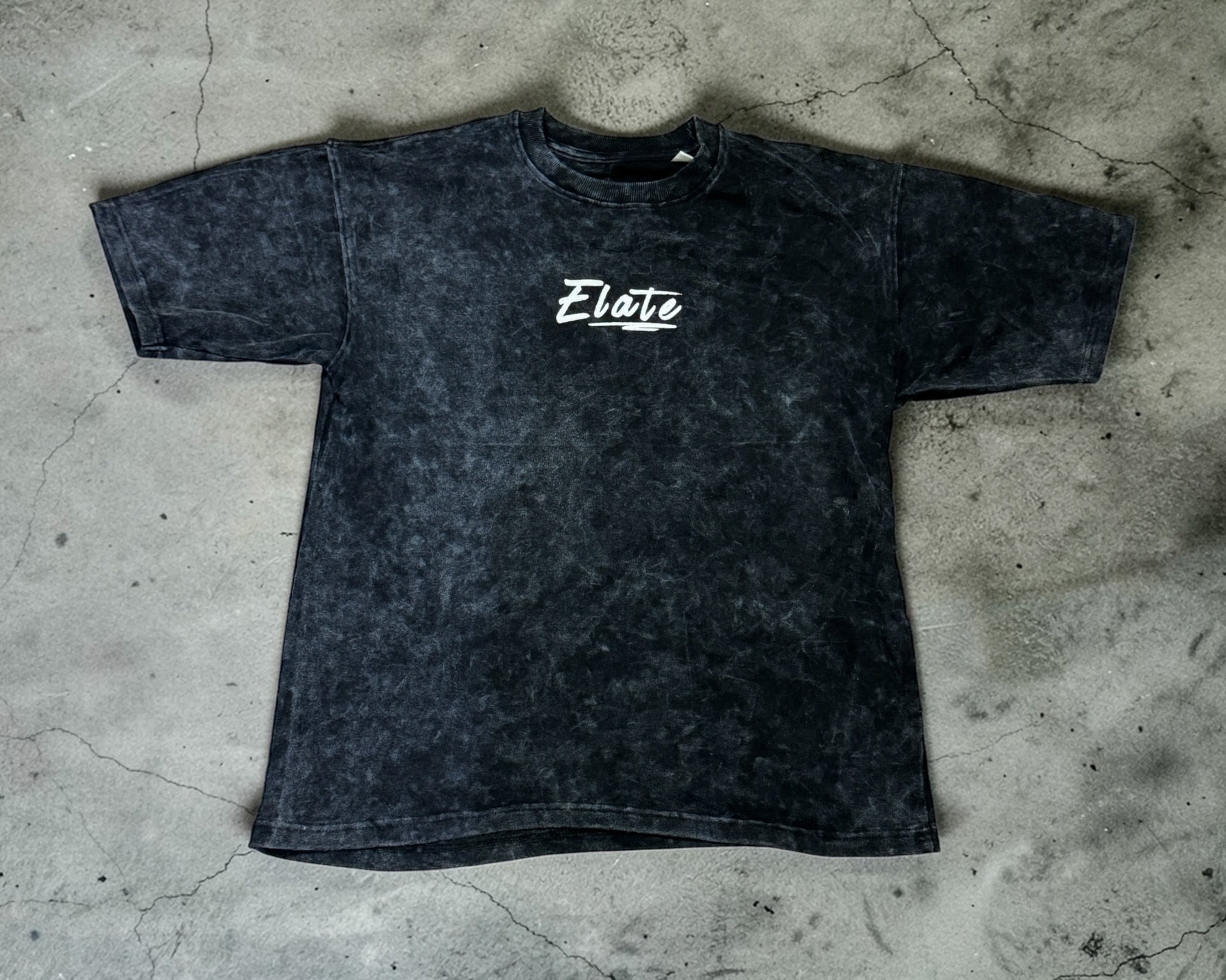 ELATE Signature Acid-wash oversized tee| BLACK | 240GSM French Terry Cotton.