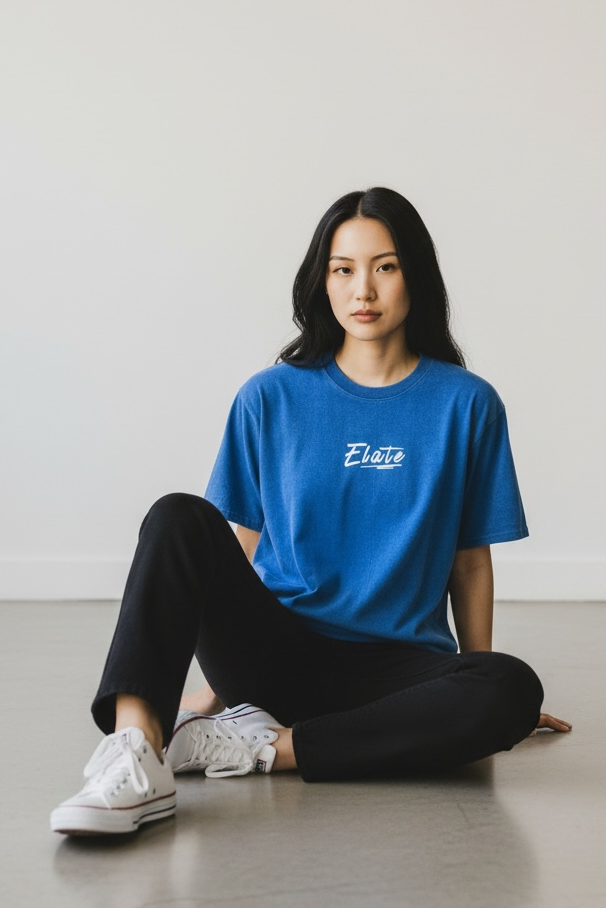 ELATE signature Acid-wash oversized tee| ROYAL BLUE| 240GSM French Terry Cotton