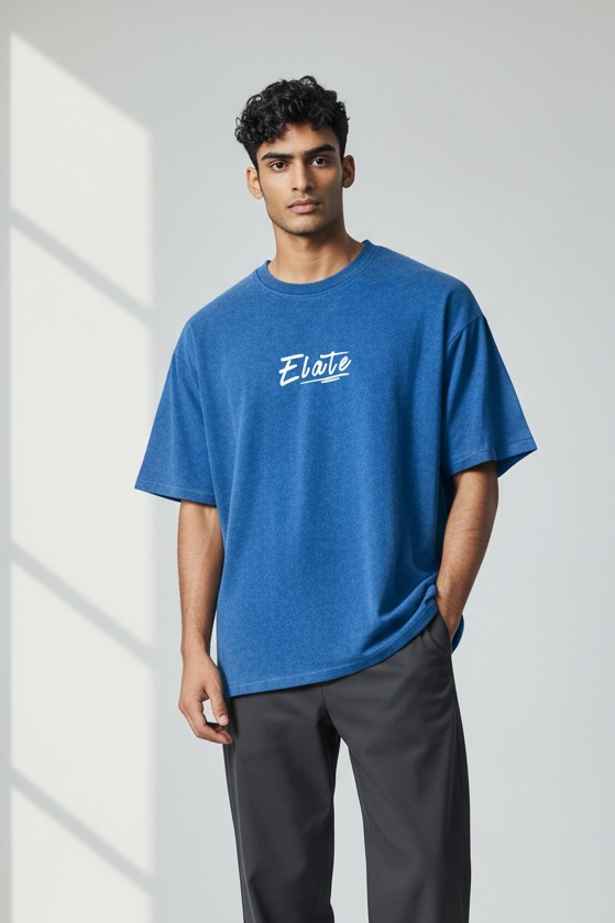 ELATE signature Acid-wash oversized tee| ROYAL BLUE| 240GSM French Terry Cotton