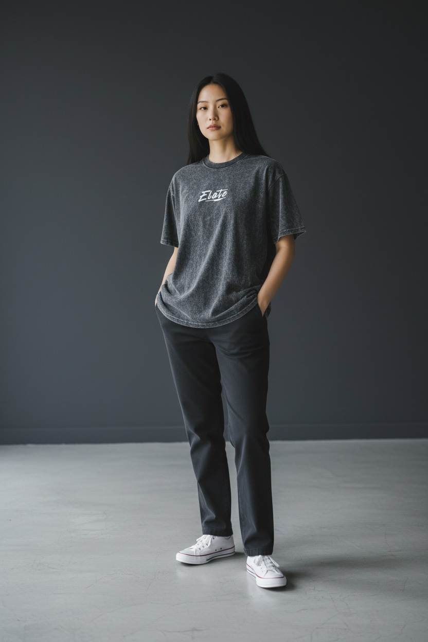 ELATE Signature Acid-wash oversized Tee | DARK GREY| 240GSM French Terry Cotton