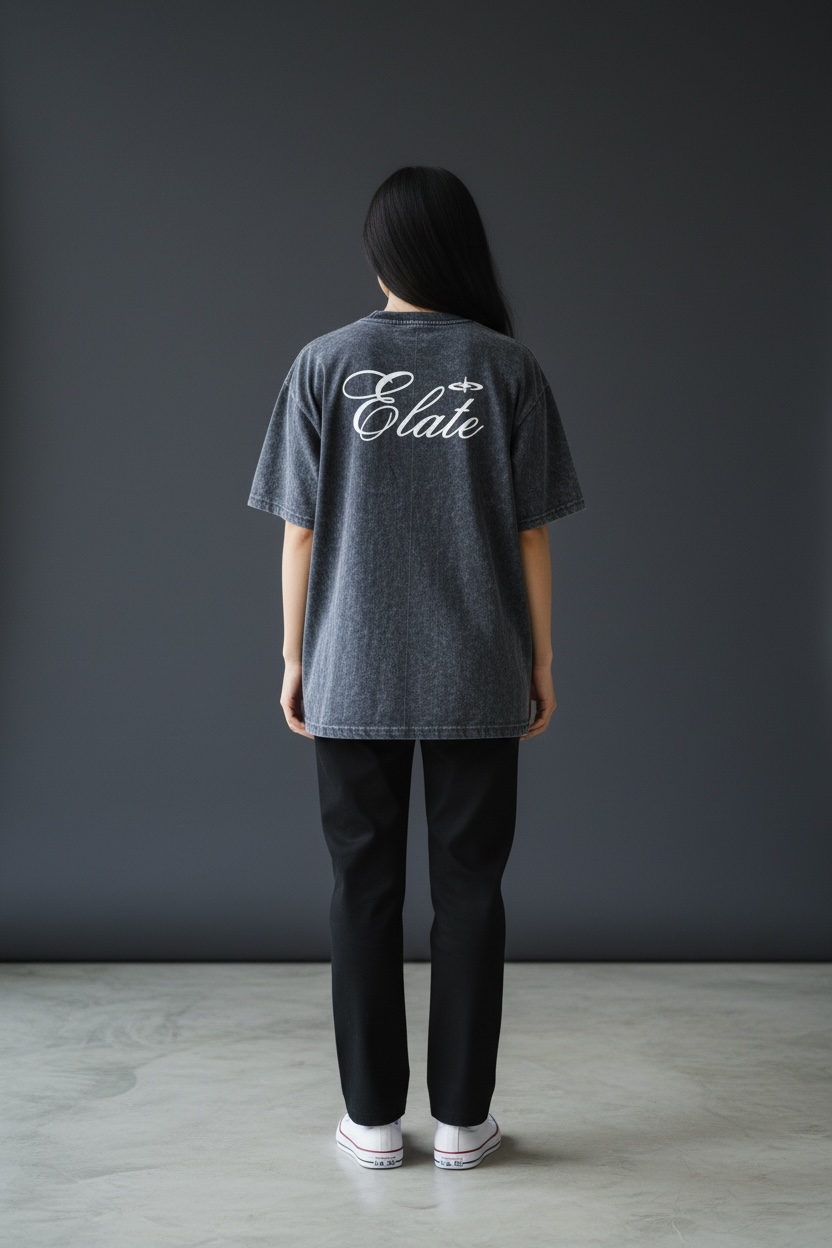 ELATE Signature Acid-wash oversized Tee | DARK GREY| 240GSM French Terry Cotton