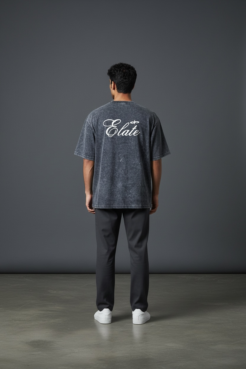 ELATE Signature Acid-wash oversized Tee | DARK GREY| 240GSM French Terry Cotton