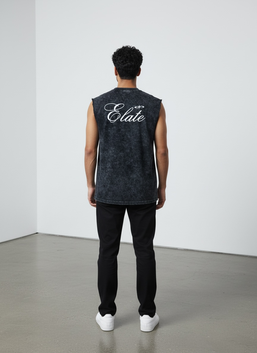 ELATE Signature Acid-wash Tanks| BLACK| 240GSM French Terry Cotton