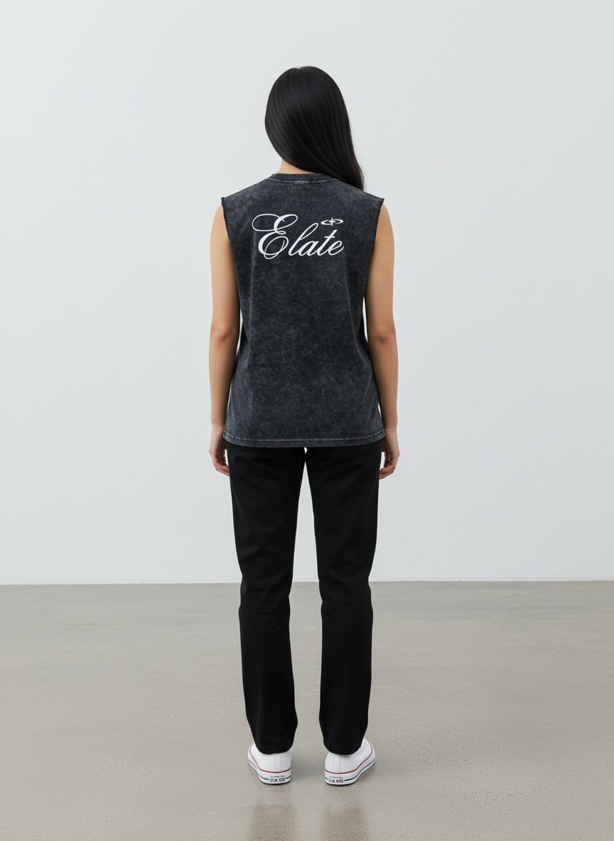 ELATE Signature Acid-wash Tanks| BLACK| 240GSM French Terry Cotton