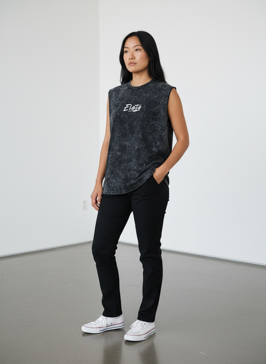 ELATE Signature Acid-wash Tanks| BLACK| 240GSM French Terry Cotton