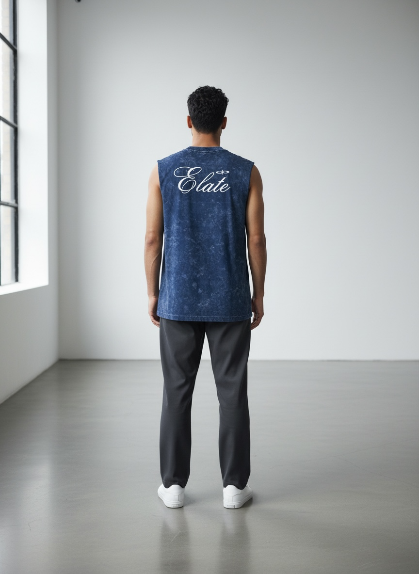 ELATE Signature Acid-wash Tanks| NAVY BLUE| 240GSM French Terry Cotton