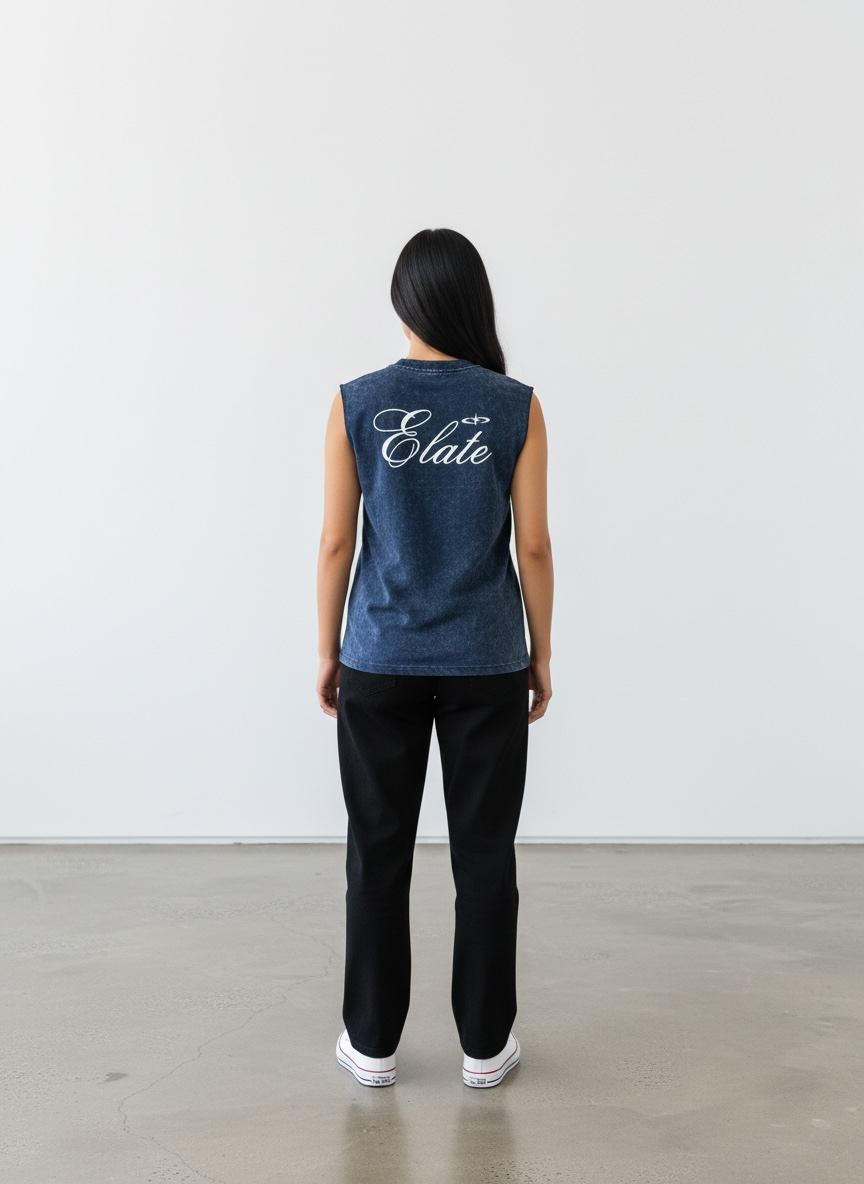 ELATE Signature Acid-wash Tanks| NAVY BLUE| 240GSM French Terry Cotton