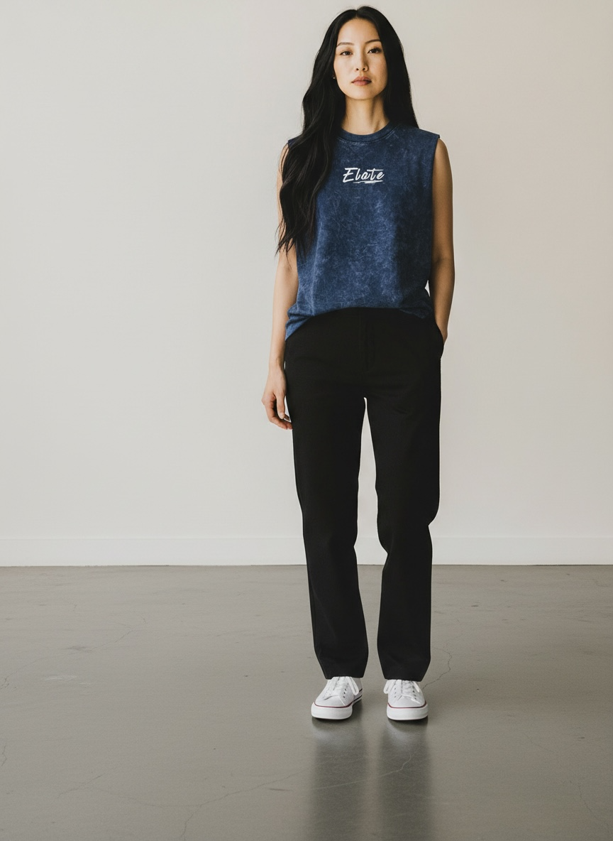 ELATE Signature Acid-wash Tanks| NAVY BLUE| 240GSM French Terry Cotton