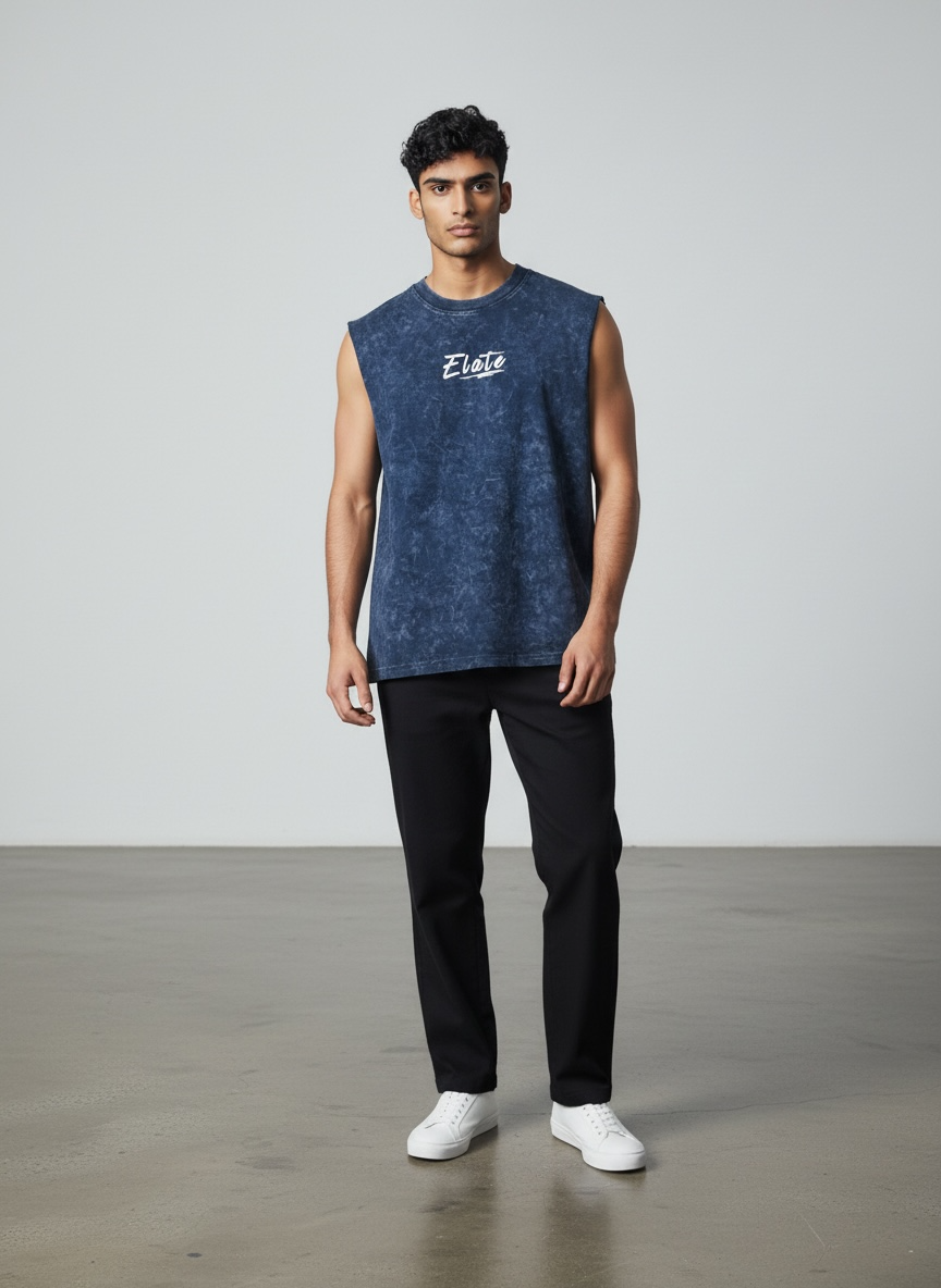 ELATE Signature Acid-wash Tanks| NAVY BLUE| 240GSM French Terry Cotton