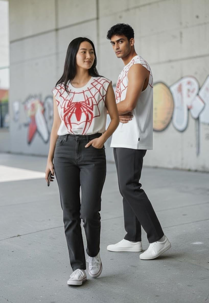 ELATE SIGNATURE | SPIDER MAN TANKS|WHITE| 240GSM French Terry Cotton