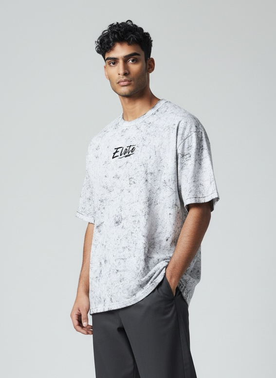 ELATE signature Acid-Wash oversized Tee- WHITE| 240GSM French Terry Cotton