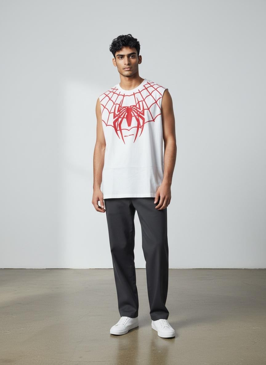 ELATE SIGNATURE | SPIDER MAN TANKS|WHITE| 240GSM French Terry Cotton